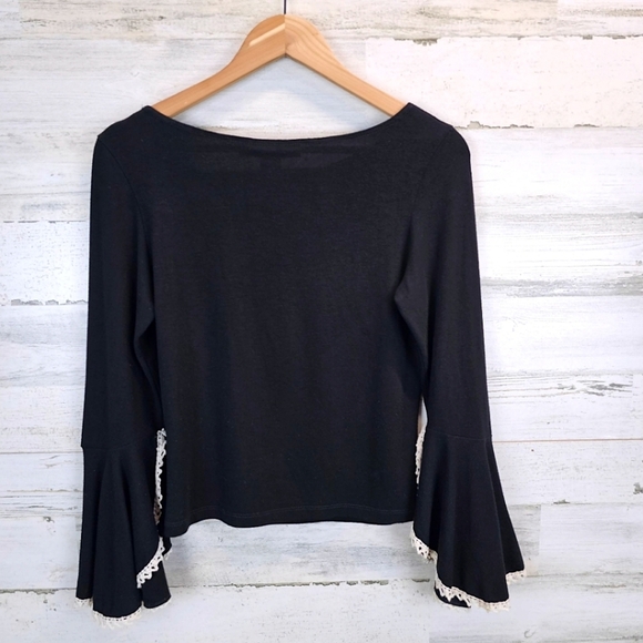 Vintage Y2K Black Knit Top MP Flared Sleeves Rosette Flower Balletcore Soft Girl - Picture 13 of 16